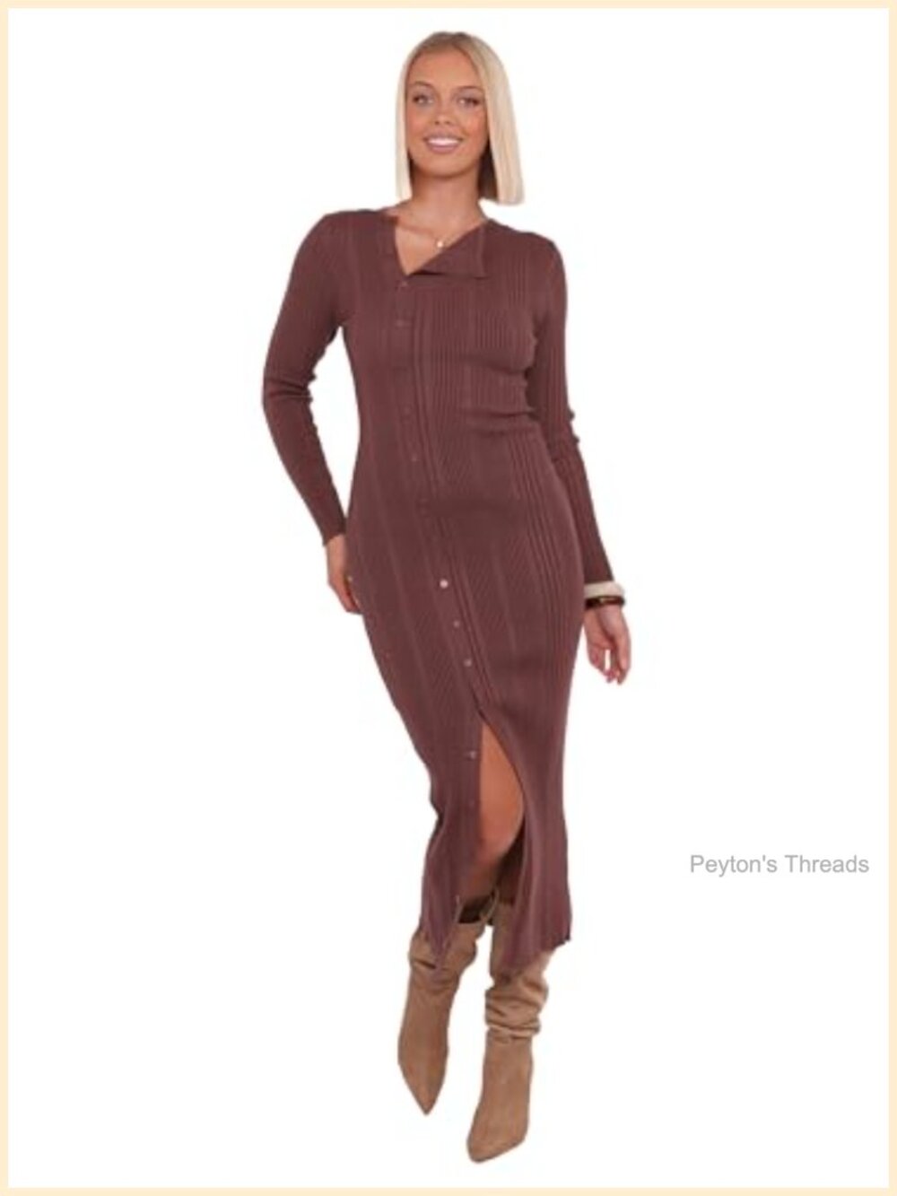 Petal & Pup Valia Midi Dress Long Sleeve Asymmetrical Neckline Button Down